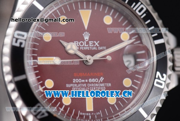 Rolex Tropical Red Submariner Vintage Asia 2813 Automatic Stainless Steel Case/Bracelet Red Dial PVD Bezel and Dot Markers - Click Image to Close